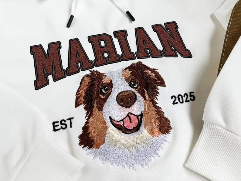 Custom Embroidered Pet From Your Photo Hoodie, Dog Sweatshirt with Name Embroidered- Varsity Colorful Design