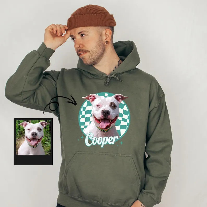 Custom Dog Portrait Hoodie, Custom Dog Face Sweatshirt With Name, Dog Dad Hoodie