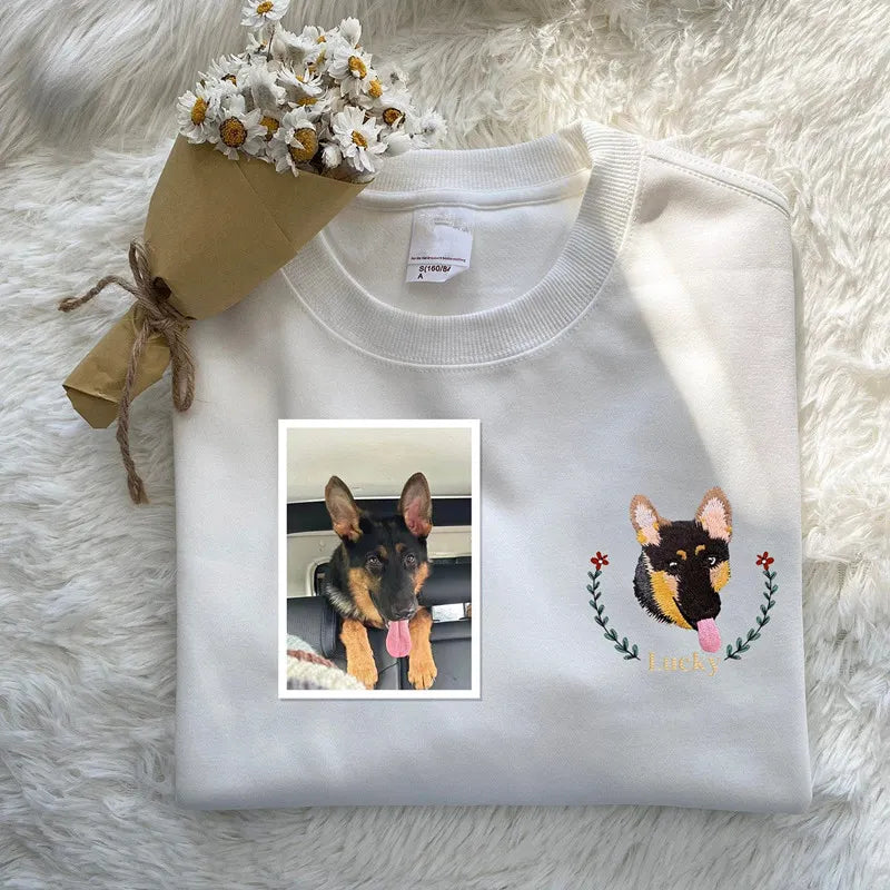 Custom Pet From Your Photo Embroidered Sweatshirt,Hoodie- Colorful Design