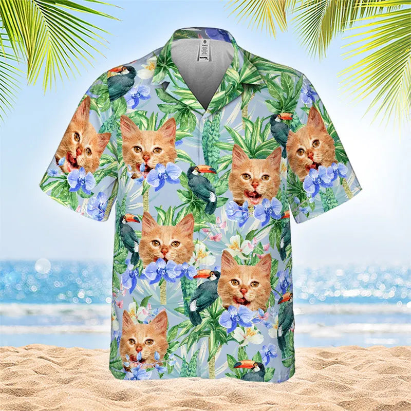 Tropical Bird & Flower Custom Pet Hawaiian Shirt - Personalized Dog/Cat Photo Design