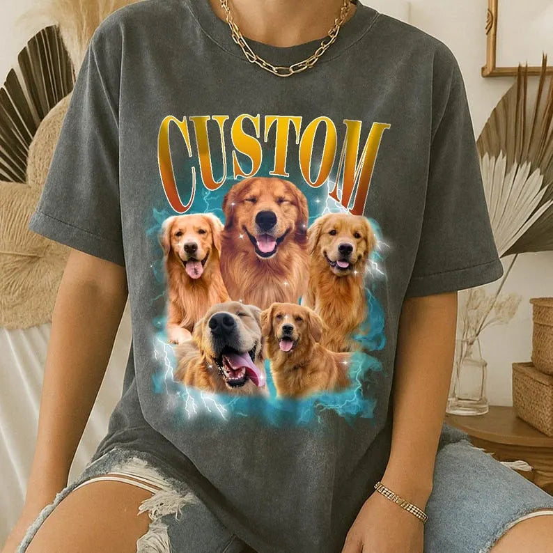 Custom Pet Vintage Tee, Pet Photo 90's Retro Shirt