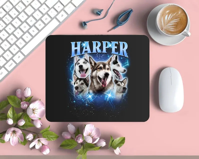 Custom Pet Photo Bootleg Mouse Pad, Pet portrait Mouse Pad, Pet Lover Gift