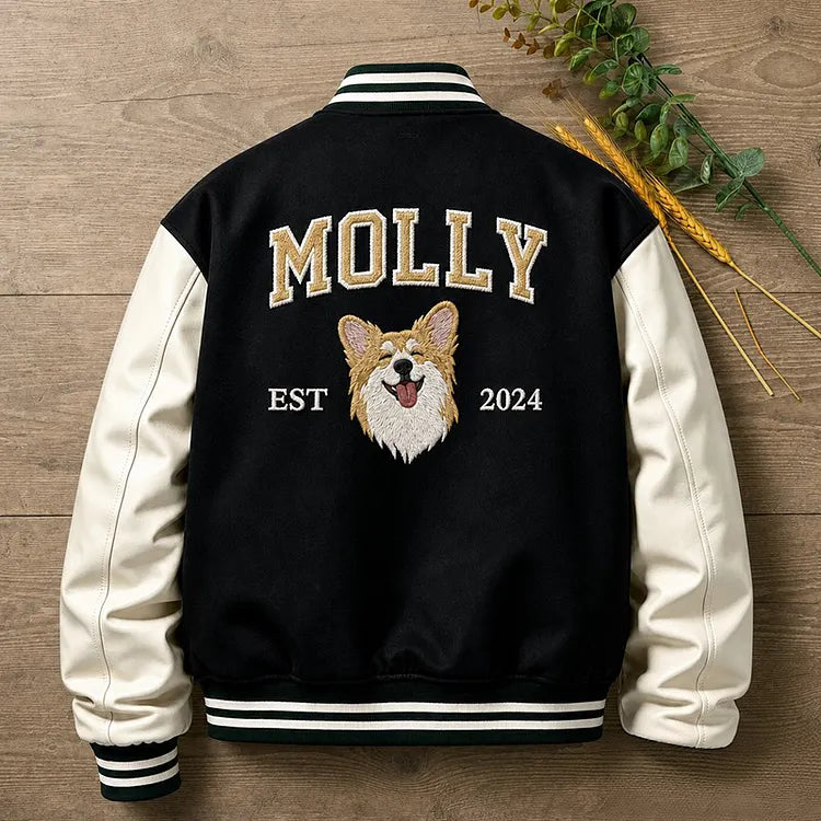 Custom Pet Portrait Varsity Jacket – Letterman Style with Name & Est. Year