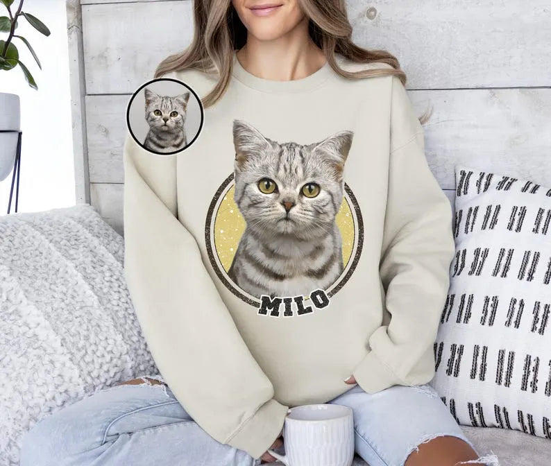 Custom Pet Sweatshirt – Personalized Pet Retro T-Shirt with Pet Photo and Names
