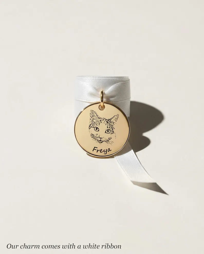 Wedding Bouquet Engraved Bridal Charm With Custom Pet Portrait