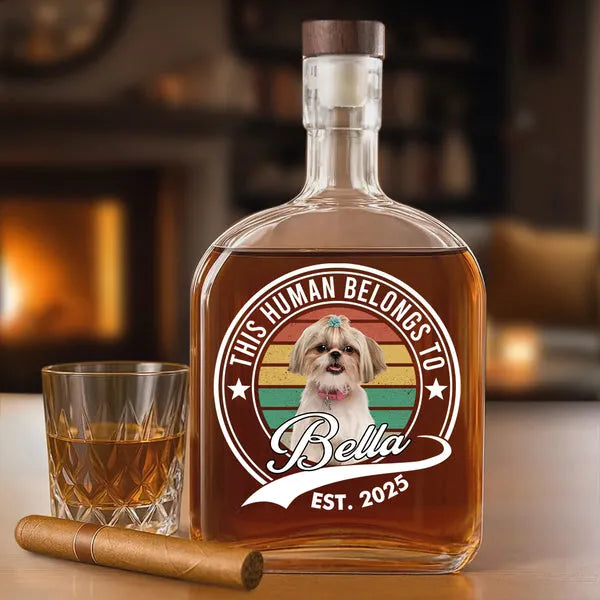 Custom Photo Human Belongs To Dog Cat Whiskey Bottle
