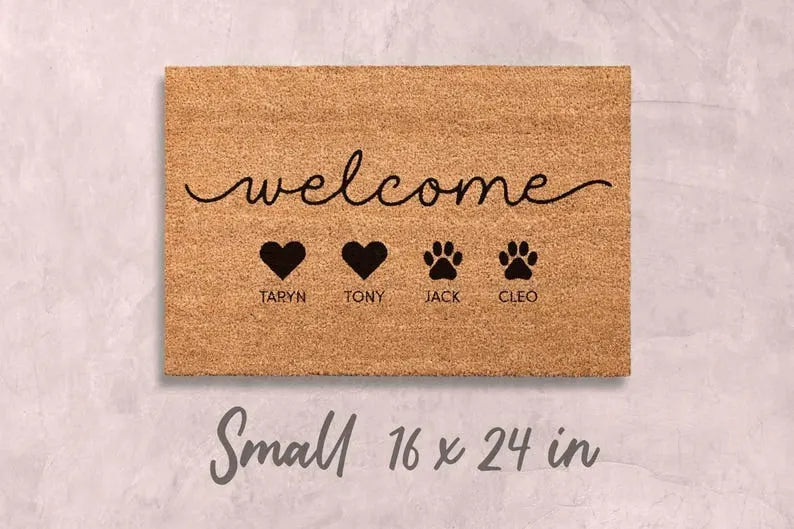 Custom Family Name Dog Door Mat, Natural Coir Fiber