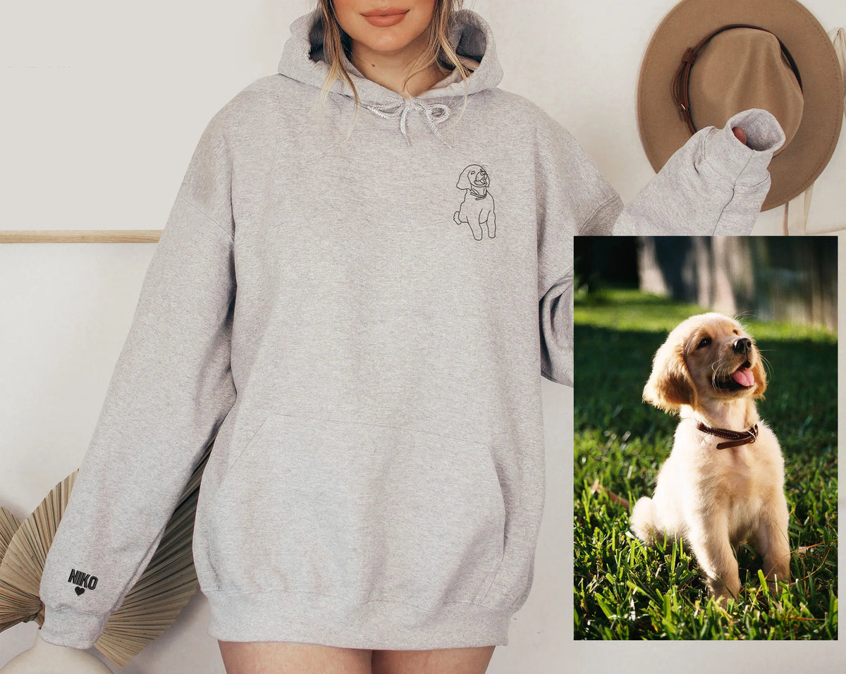 Custom Embroidered Pet Portrait Hoodie/Sweatshirt/T-shirt, Custom Dog Embroidery From Photo- Stylish Outline Style