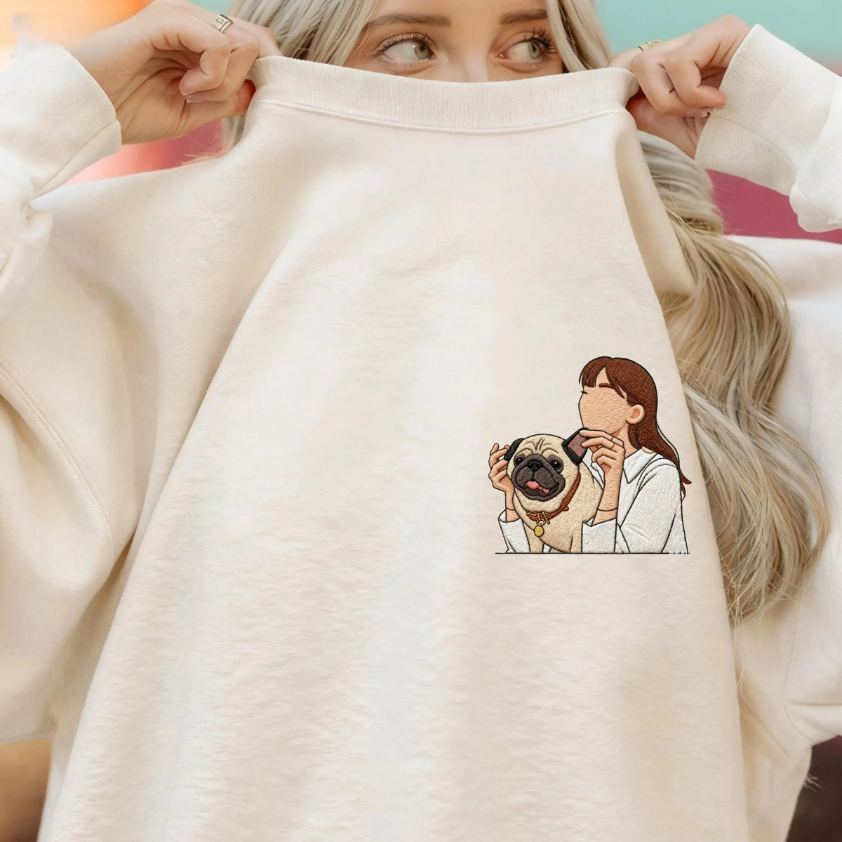 Personalized Pet Family Photo Embroidered Sweatshirt Hoodie T-shirt