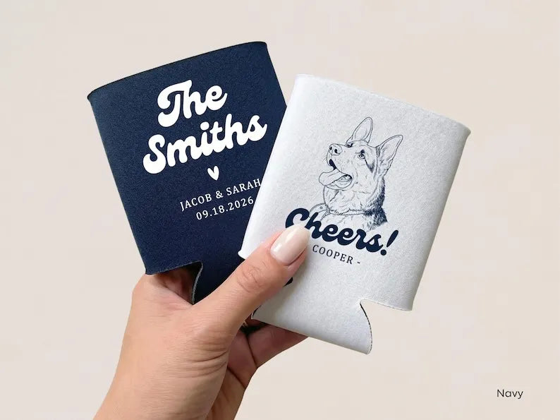 Personalised Dog Wedding Can Cooler, Pet Portrait Wedding Favor, Dog Lover Wedding  Party Drink Holder