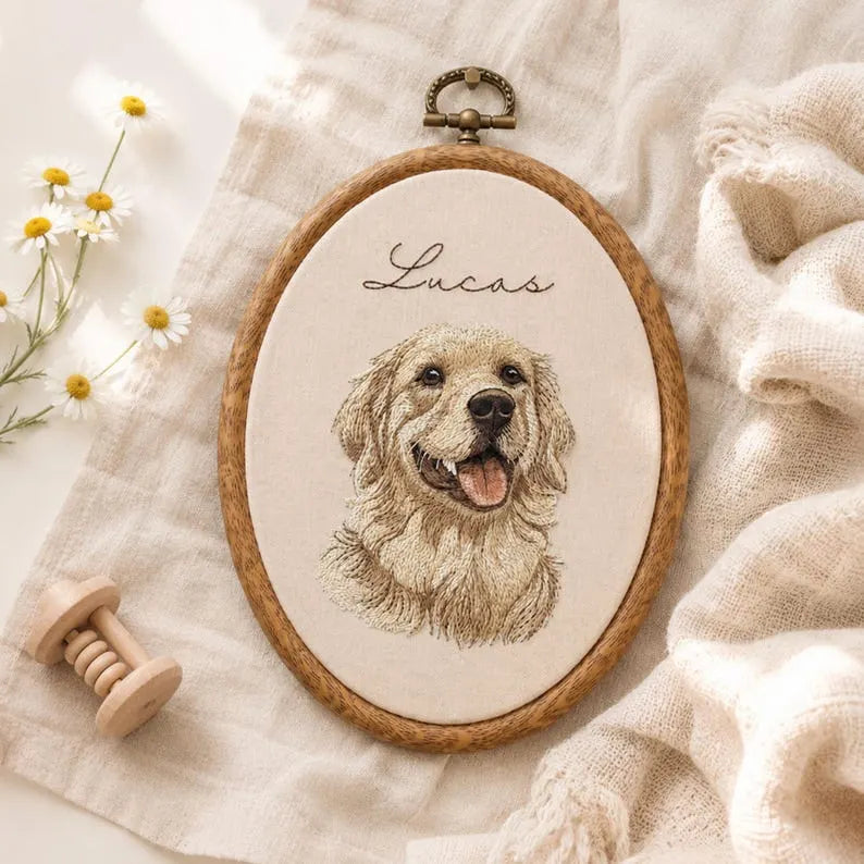 Personalized Pet Portrait Embroidery Hoop Art, Custom Dog Memorial Gift, Pet Loss Sympathy Gift