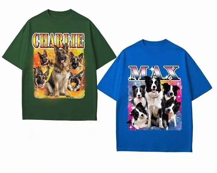 Custom Retro Pet Portrait Tee & Hoodie - Personalized with Photo & Name