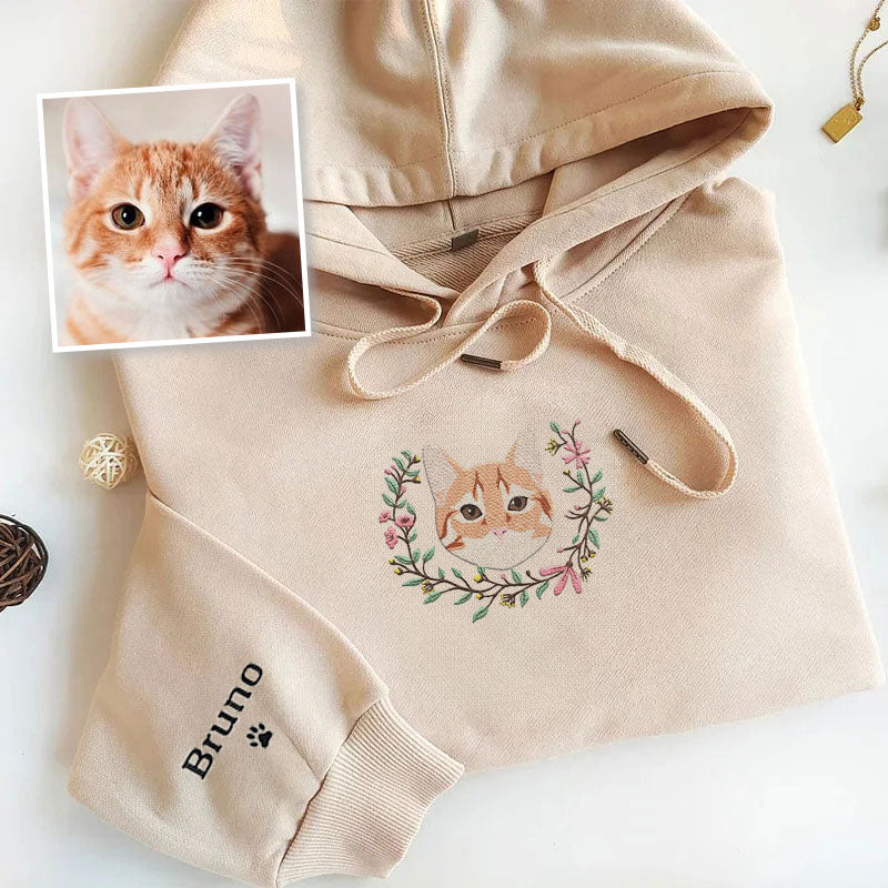 Custom Pet Portrait Embroidered Dog Mom Floral Sweatshirt Hoodie- Colorful Design