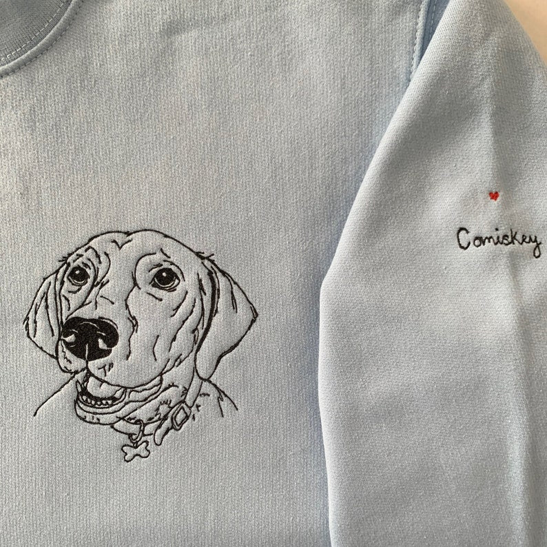 Custom Pet Portrait Extra-fine Embroidered Sweatshirt Hoodie T-shirt- Stylish Outline Style