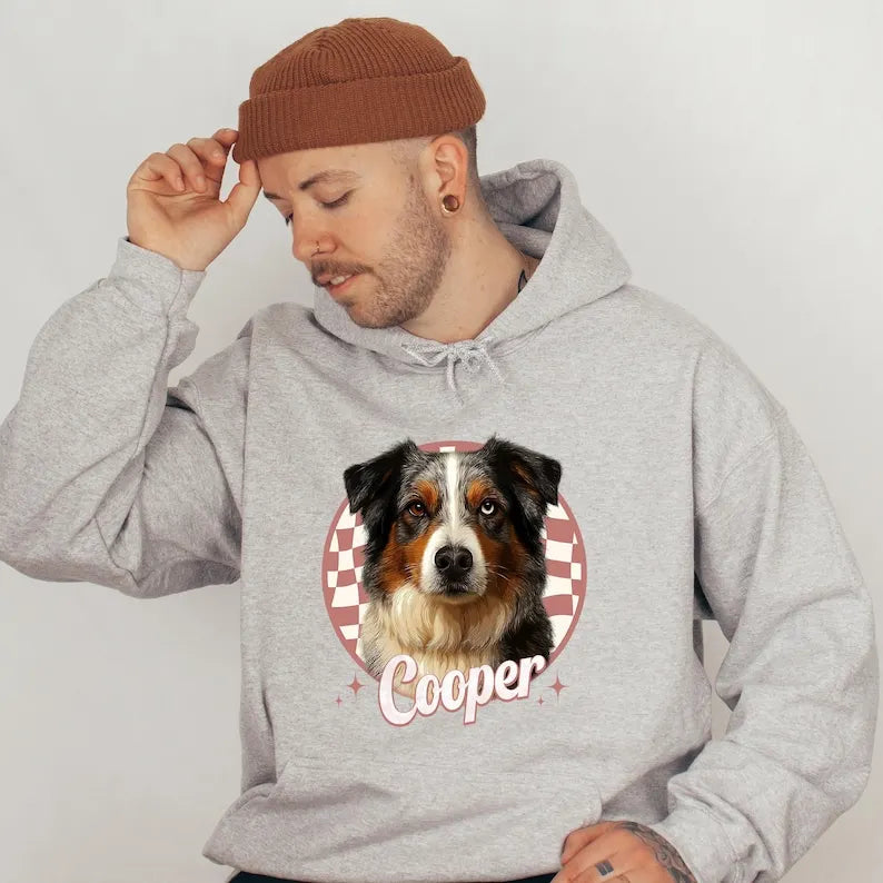 Custom Dog Portrait Hoodie, Custom Dog Face Sweatshirt With Name, Dog Dad Hoodie