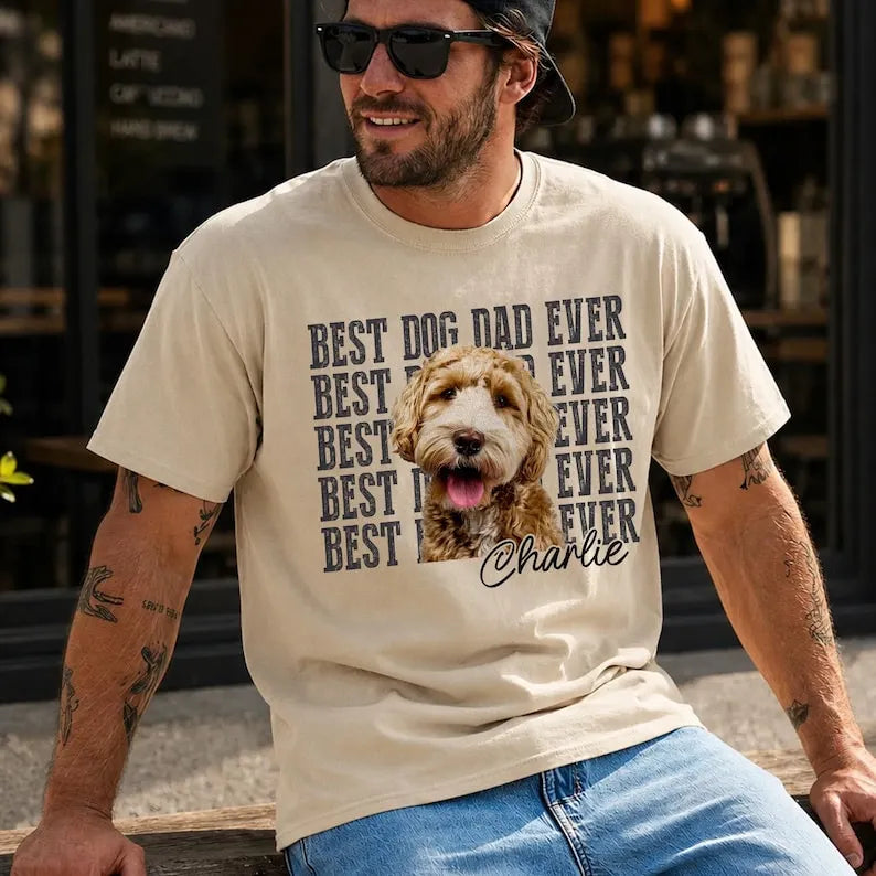 Custom Dog Dad Photo Shirt, Best Dog Dad Ever Pet Tee Gift for Him, Boyfriend Husband