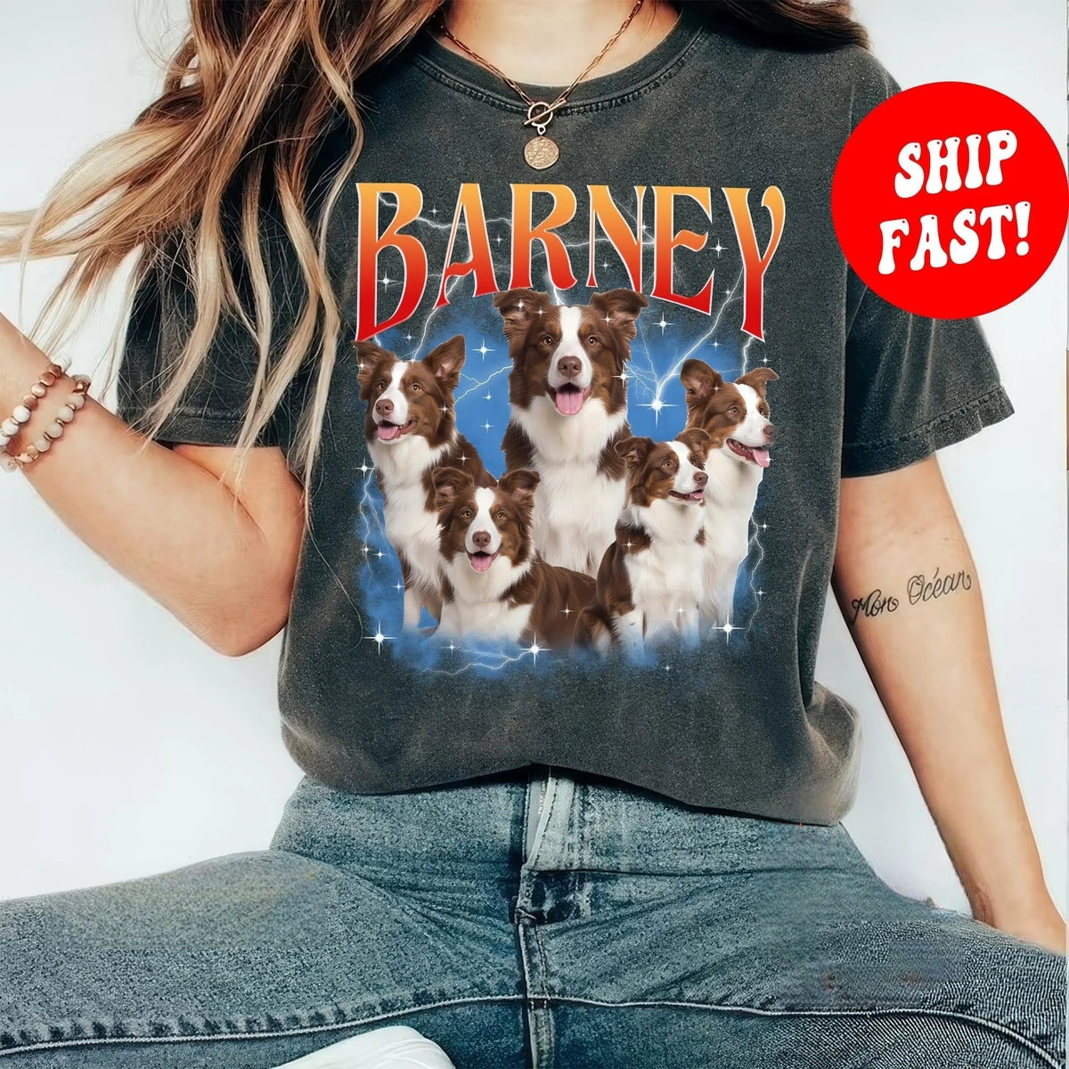  Custom Vintage Bootleg Pet Shirt , Pet Photo + Name Shirt 90's Tee