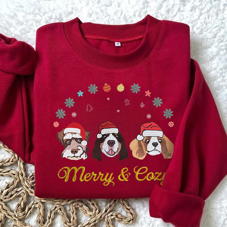 PetFiestas® Custom Pet Embroidered Sweatshirt with Christmas Decorations Embroidery Design- Colorful Design