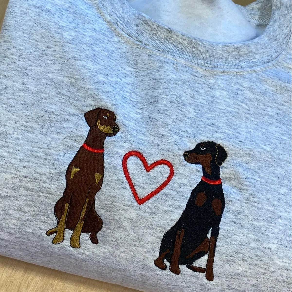 Custom 2 Pets Portrait Embroidered Sweatshirt, Hoodie, T-shirt with Heart Pattern- Colorful Design