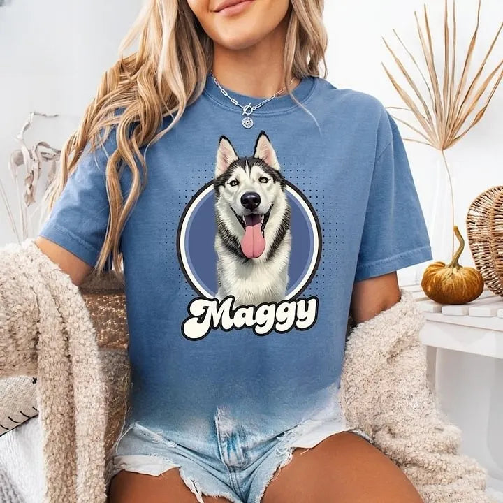 Custom Vintage Pet Tee & Hoodie – Personalized Shirt with Dog or Cat Photo & Name for Pet Lovers