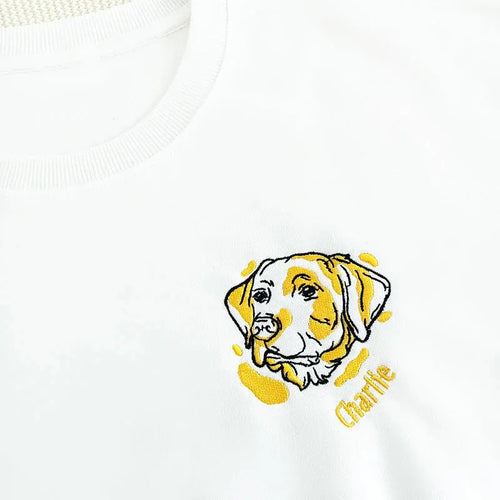 Colorful Embroidered Pet Portrait Crewneck, Custom Pet From Your Photo Embroidered Hoodie- Stylish Outline Style
