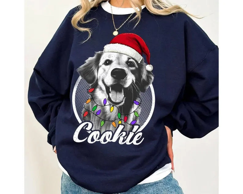 Personalized Pet Christmas Sweatshirt, Custom Dog Photo Santa Hat Crewneck