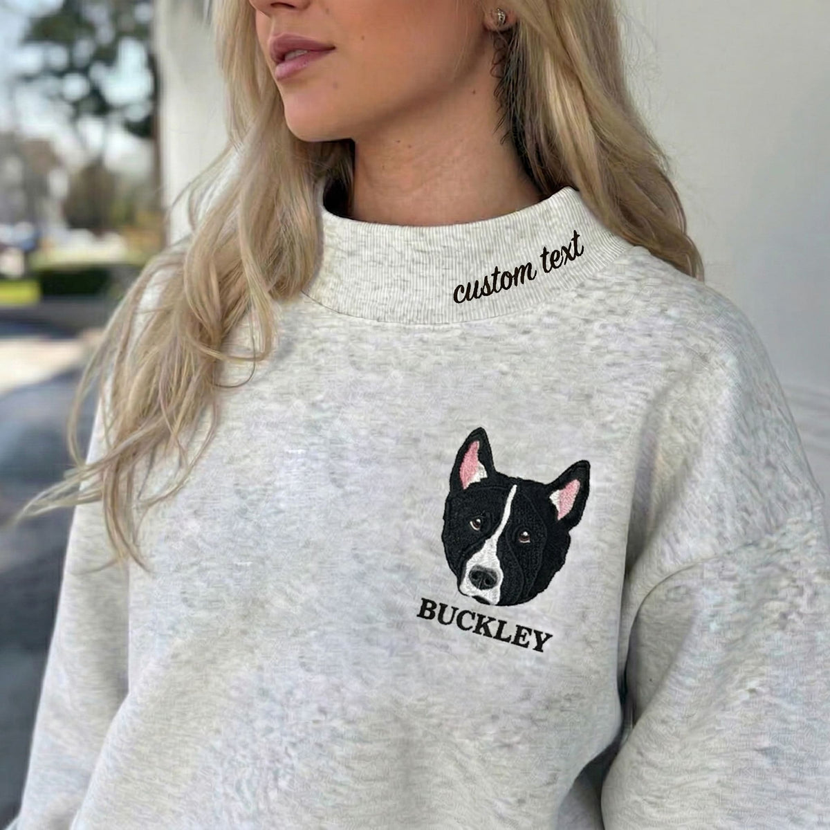 Custom Pet Embroidered Mockneck Sweatshirt