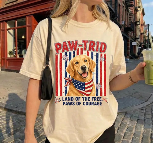Custom Dog Paw-trid Shirt, Funny 4th of July Dog Tee, USA Flag Pet Shirt