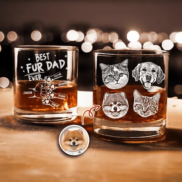 Custom Pet Photo Best Dog Dad Ever Pet Engraved Rock Glass