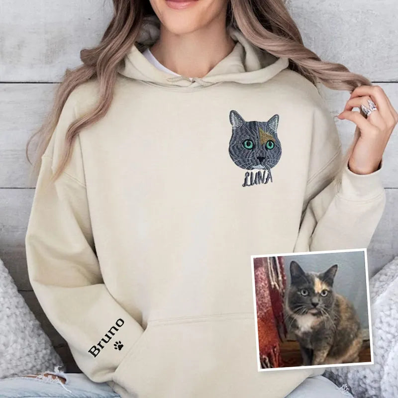 Custom Embroidered Pet Sweatshirt, Personalized with Your Pet’s Photo Embroidery Hoodie- Colorful Design