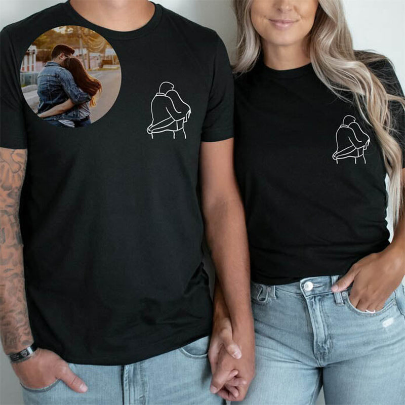Custom Outline Photo Embroidered T-Shirt
