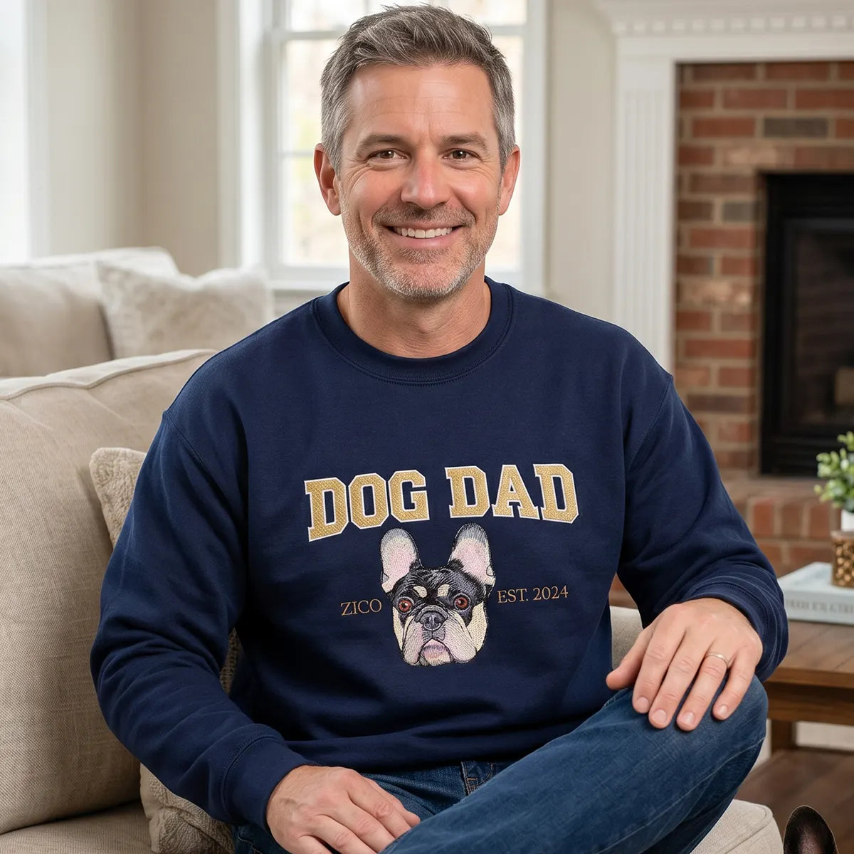 Custom Dog Dad Embroidered Sweatshirt with Pet Portrait, Fathers Day Dog Lover Gift