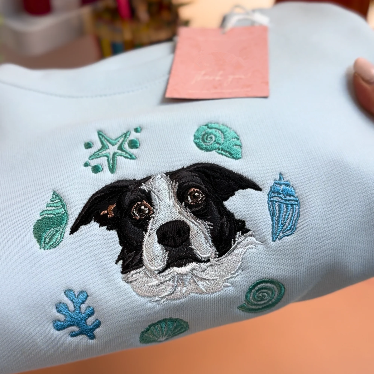 Custom Embroidered Pet Portrait Shells Sweatshirt Hoodie T-shirt- Colorful Design
