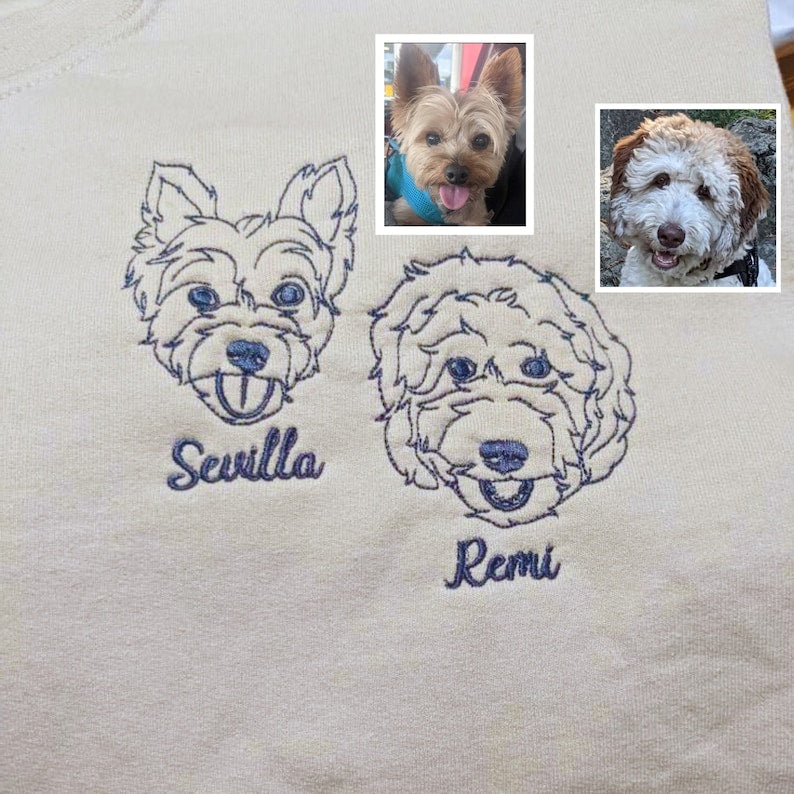 Custom Embroidered Dog Sweatshirt, Personalized Embroidery Pet Portrait Pet Name Sweatshirt Hoodie- Stylish Outline Styl