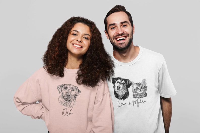Custom Pet Portrait T-Shirt Personalized Dog Mom Gift Pet Photo Sweatshirt Hoodie