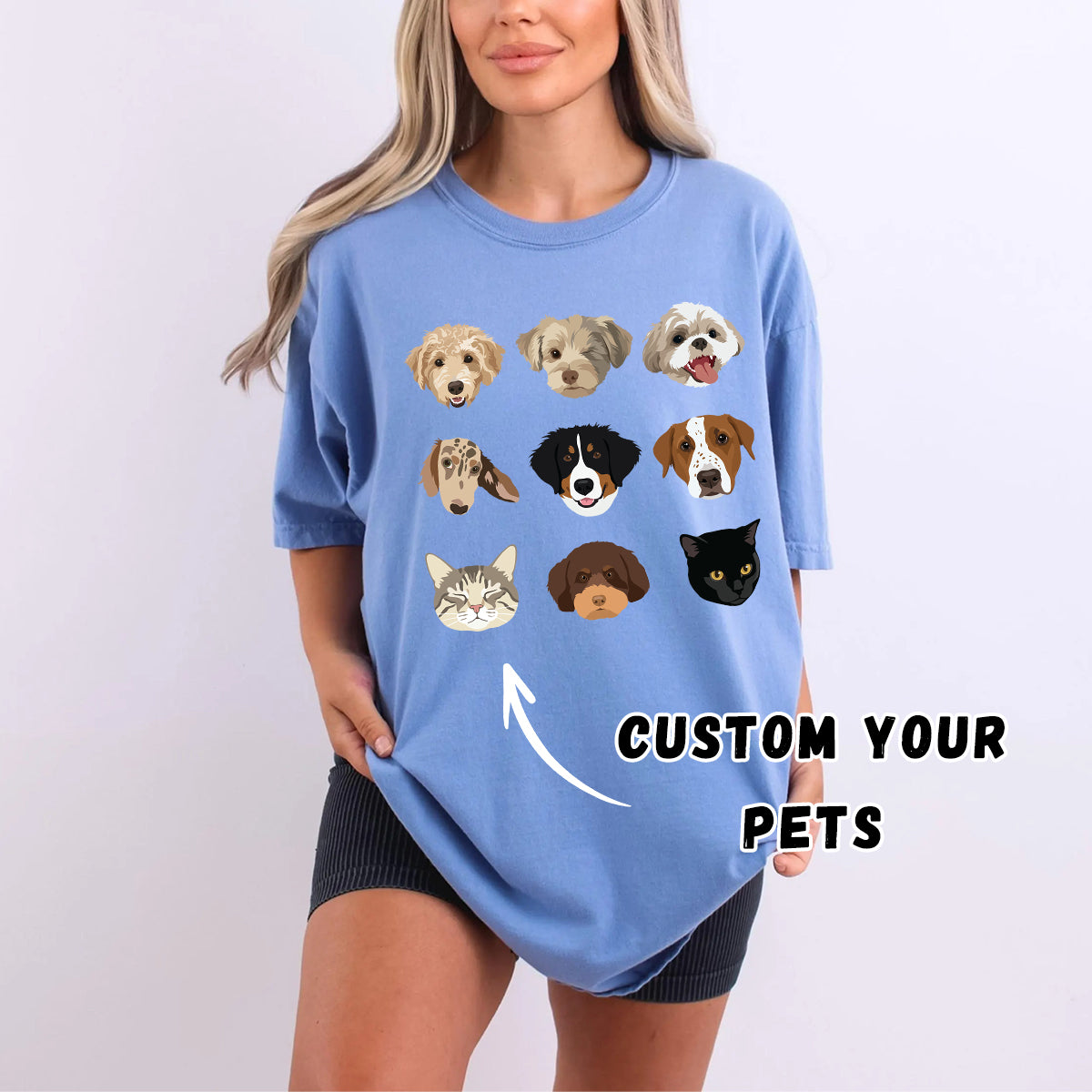 Custom Pet Illustration Graphic T-Shirt – A Wearable Work of Art Featuring Your Pets