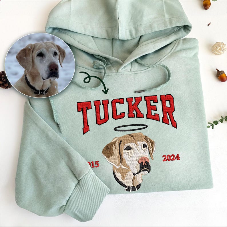 Custom Premium Handcrafted Memorial Pet Photo Embroidery with Est Year T-shirt Sweatshirt Hoodie- Colorful Design