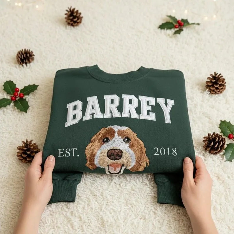 Custom Dog Face From Photo Premium Handcrafted Embroidered Sweatshirt- Varsity Colorful Design