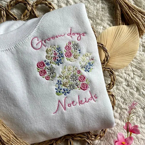 Floral Embroidered Sweatshirt Hoodie with Custom Names on Sleeve, Mother's Day Gift
