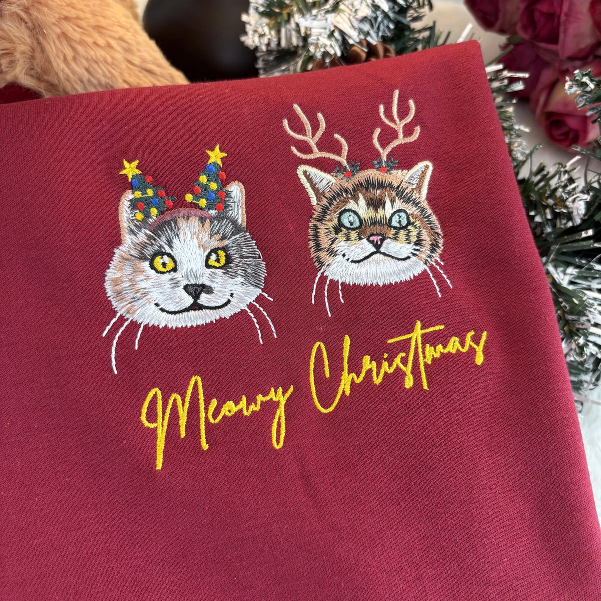 PetFiestas® Custom Christmas Pet Sweatshirt Jumper – Dog or Cat Face Embroidered Sweatshirt- Colorful Design