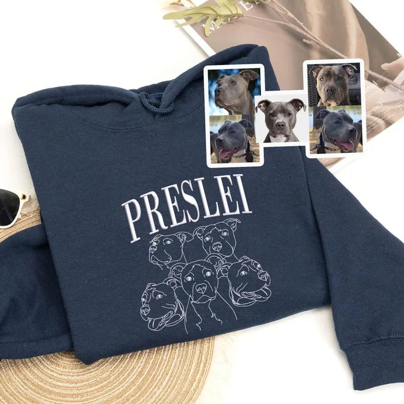 Custom Pet Portrait Outline Embroidered Sweatshirt Hoodie T-shirt- Stylish Outline Style