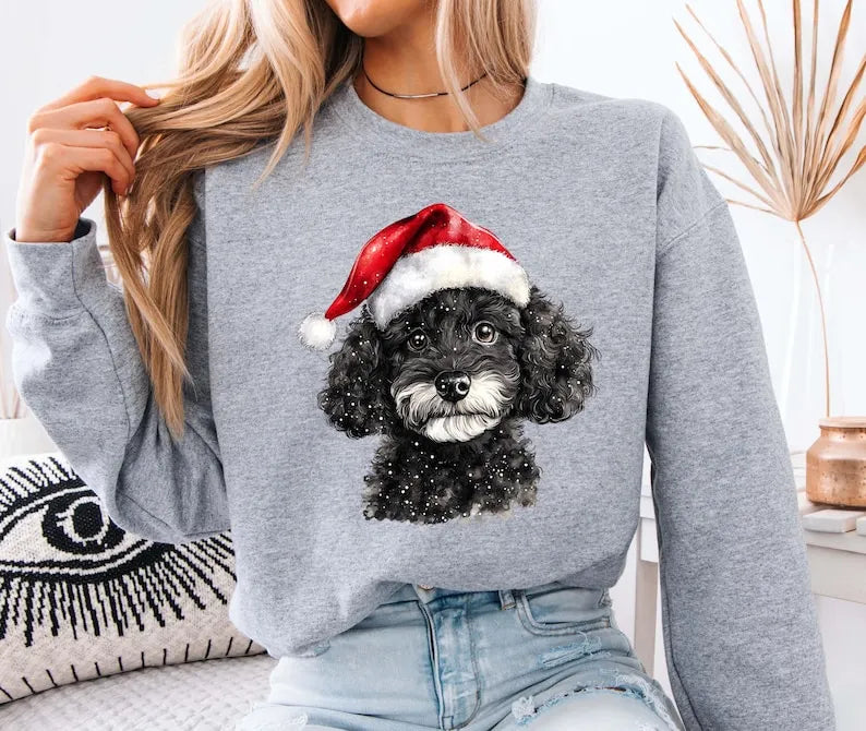 Custom Dog Christmas Shirt with Santa Hat, Pet Santa Hat Christmas Sweatshirt