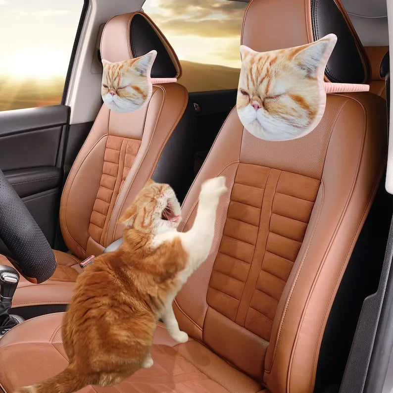 Custom Dog Face Car Neck Pillow, Personalized Pet Cat Dog Photo Car Neck Rest Cushion Pillow