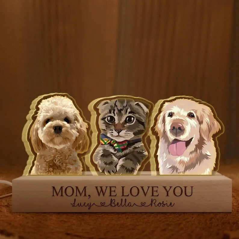 Mothers Day Gifts For Dog Mom, Custom Dog Portrait 3D LED Light