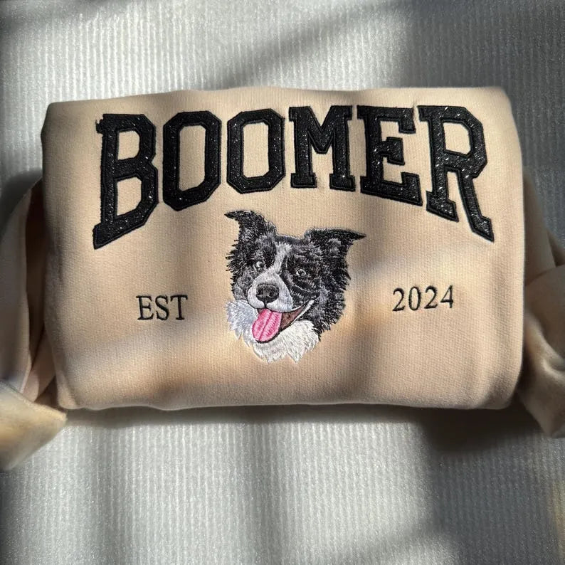 Varsity Custom Pet Embroidered Sweatshirt Glitter Embroidered Dog Sweatshirt Hoodie T-shirt