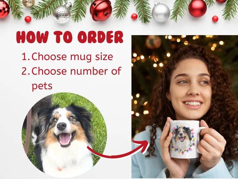 Custom Sketched Pet Mug - Custom Pet Portrait Mug, Pet Illustration, Christmas Mug, Holiday Mug