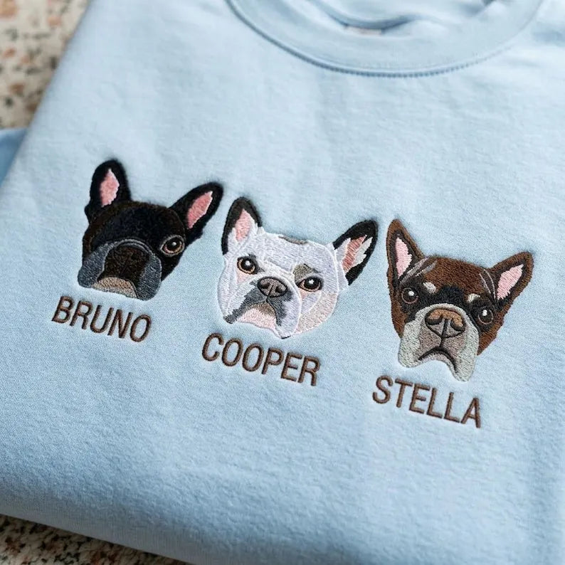 Personalized Pet Face Embroidered Crewneck Sweatshirt T-shirt, Gifts for Dog Lover - Colorful Design