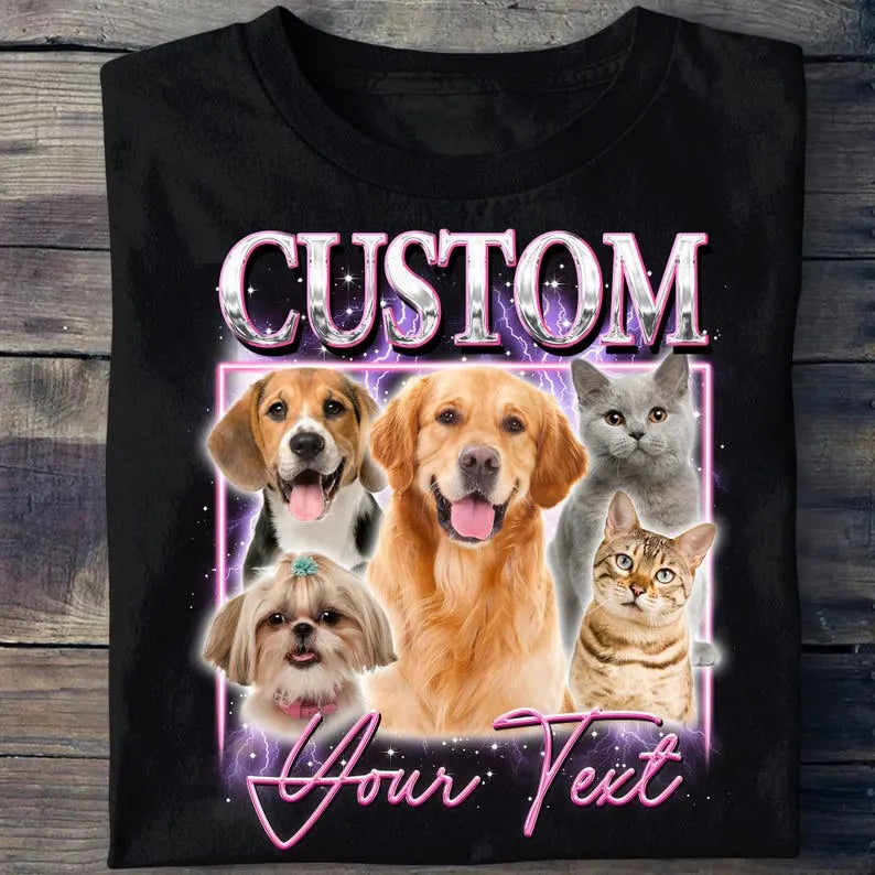 90s Retro Custom Pet Rap Tee - Vintage Bootleg Style Pet Photo Shirt with Personalized Graphic Design
