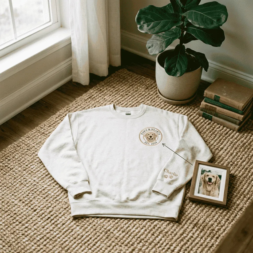 Custom Badge Embroidered Sweatshirt with Pet  Face from Photo - Personalized Pet Portrait Hoodie -Colorful Design