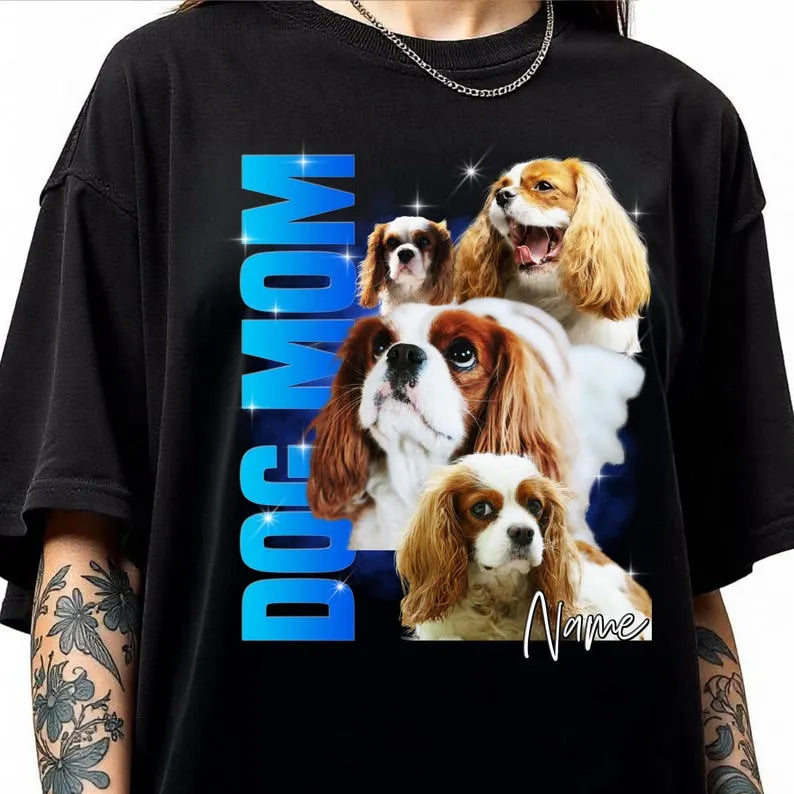 Personalized Dog Mom T-shirt, Sweatshirt & Hoodie - Custom Dog Mama Design with Your Photos & Vintage Style